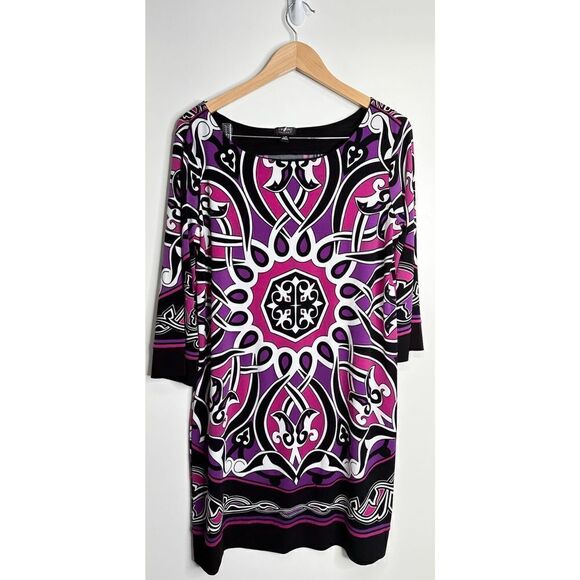 Nicole Miller Shift Dress Womens Size Large Printed Cocktail Party Purple/Black - Picture 1 of 9